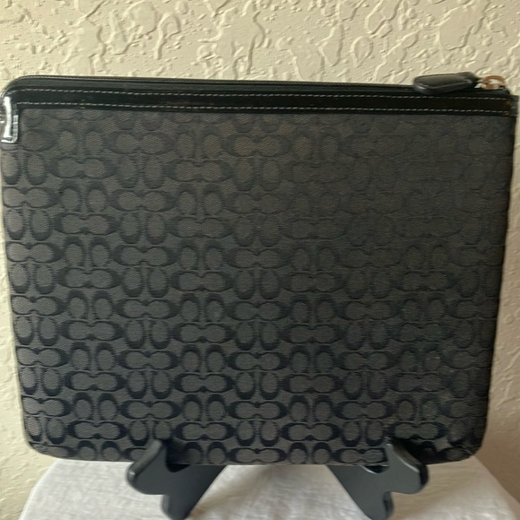 Coach: Black Signature Tablet Holder- Silver Tone - Picture 3 of 14